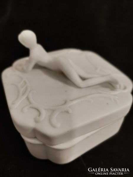 Ceramic box with a reclining female figure