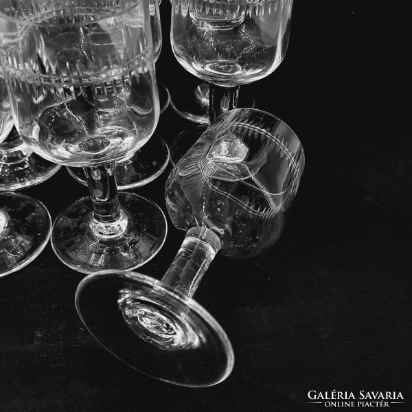 Old glass liqueur glasses, 9 in one