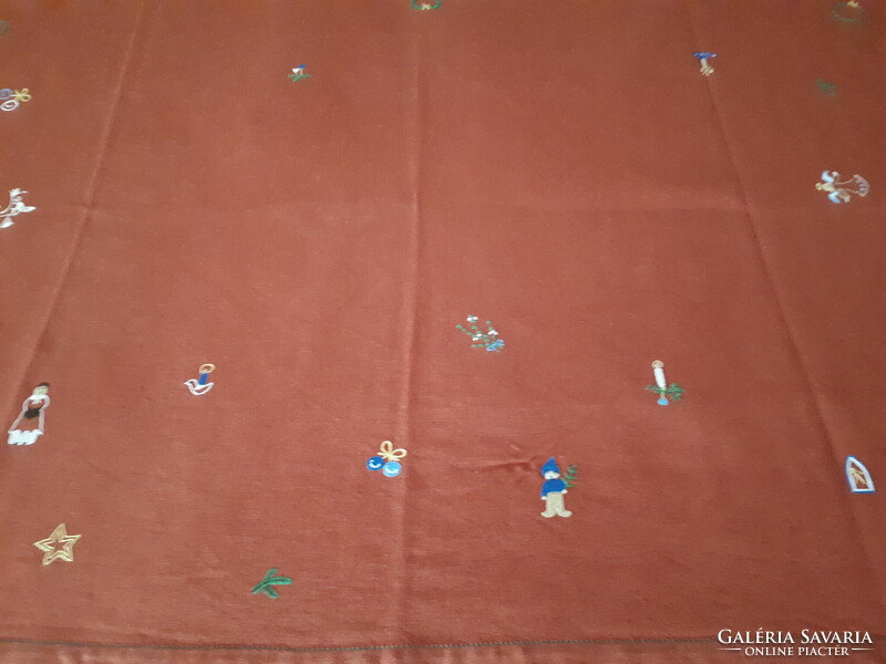 Antique hand-embroidered Christmas tablecloth