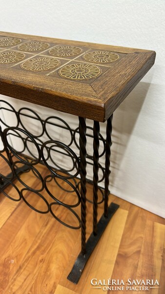 Wrought iron wine rack, oak frame, tiled roof