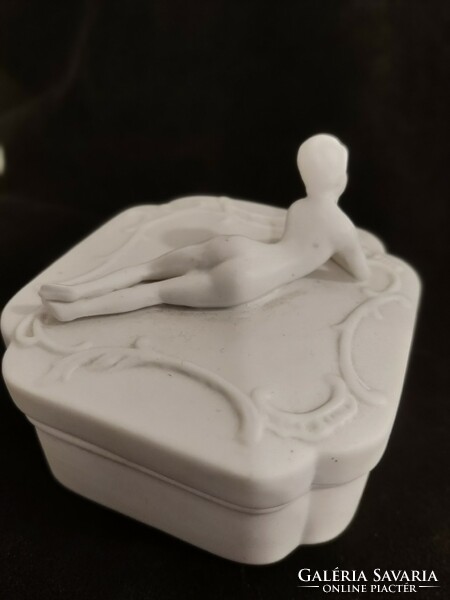 Ceramic box with a reclining female figure