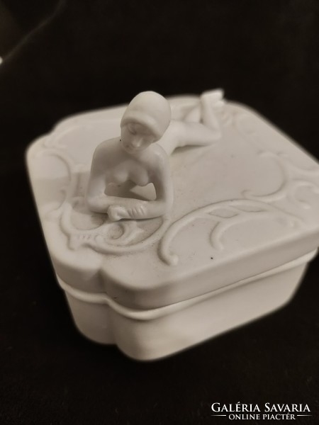 Ceramic box with a reclining female figure