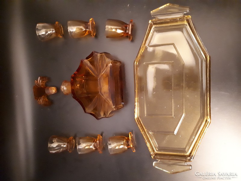 Antique amber-colored drink liqueur brandy set