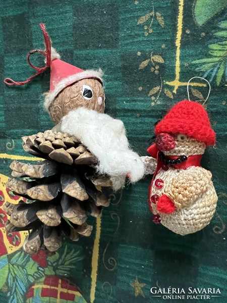 Santa and snowman vintage handmade Christmas tree ornaments