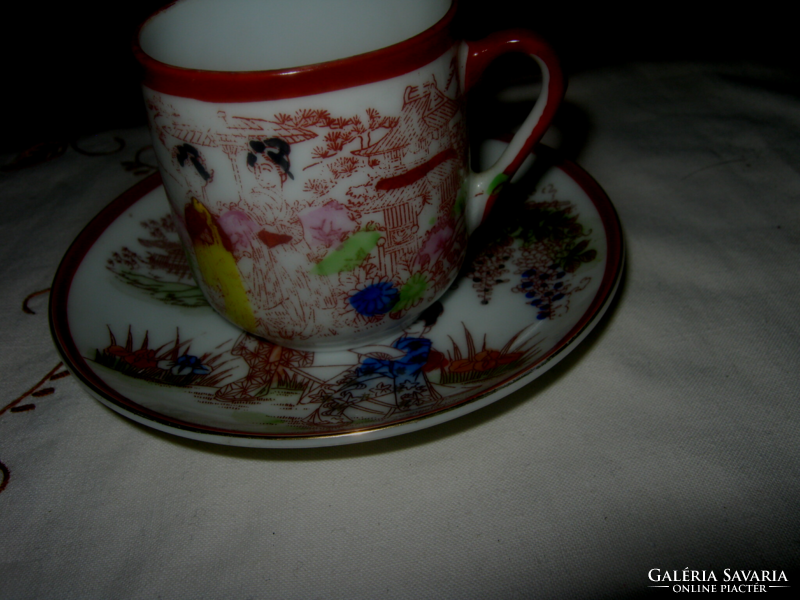 Old Geisha oriental coffee eggshell porcelain cup and plate