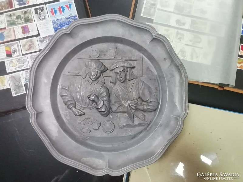 Embossed pewter wall plate