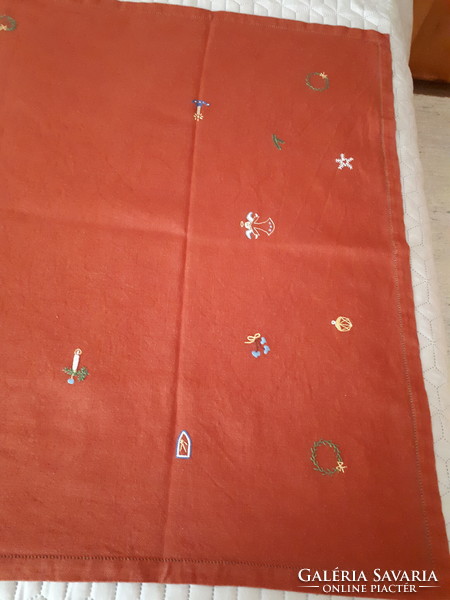 Antique hand-embroidered Christmas tablecloth