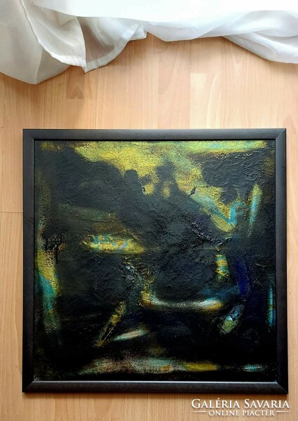 "Night",abstract,acrylic,mixed media, the material is wood, 50x50cm, signed,with a nice wooden frame