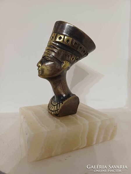 Copper pharaoh head figure on an alabaster base