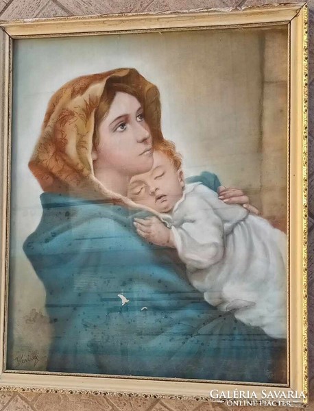 Kerényi Madonna with baby Jesus - watercolor holy picture