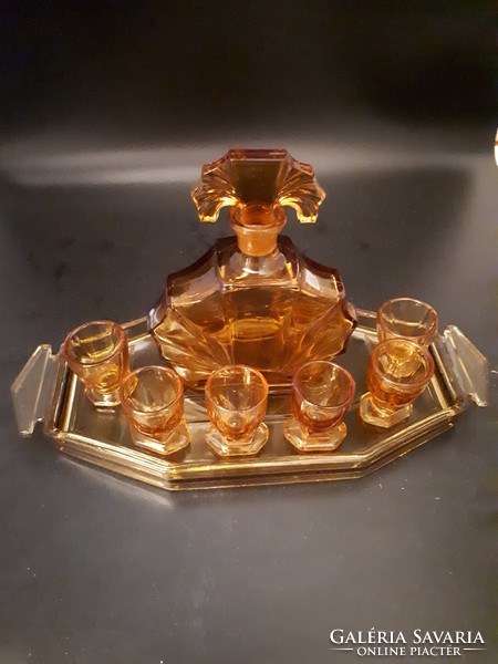 Antique amber-colored drink liqueur brandy set
