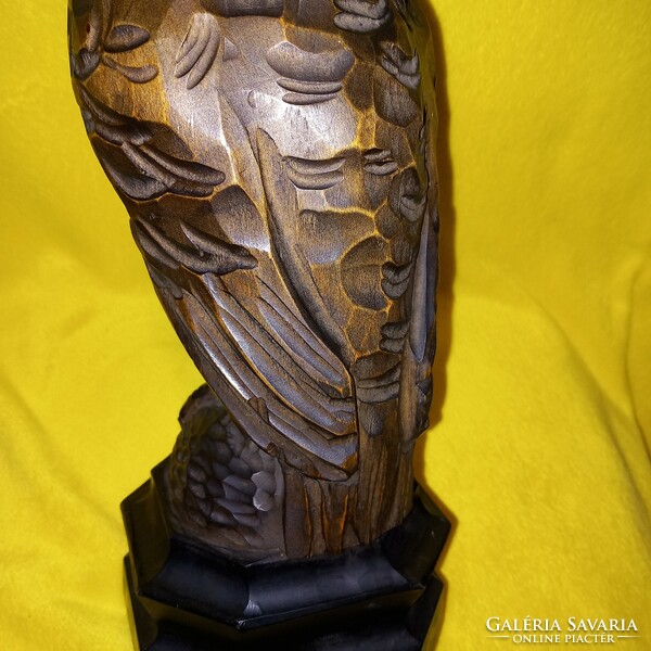 "Bagoly " HL, fából faragott figura, szobor, fafaragás.