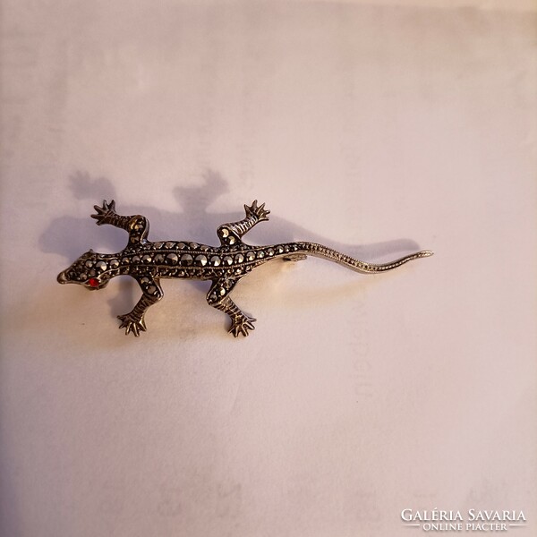 Silver snake pin, brooch with marcasite