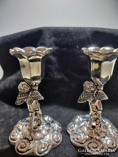 Pair of angelic metal candle holders