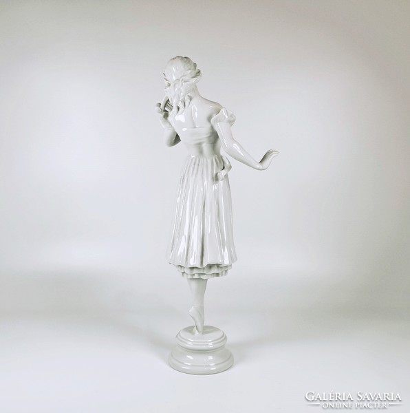 Herend harpist's muse, white porcelain figure 34 cm., Flawless! (D010)