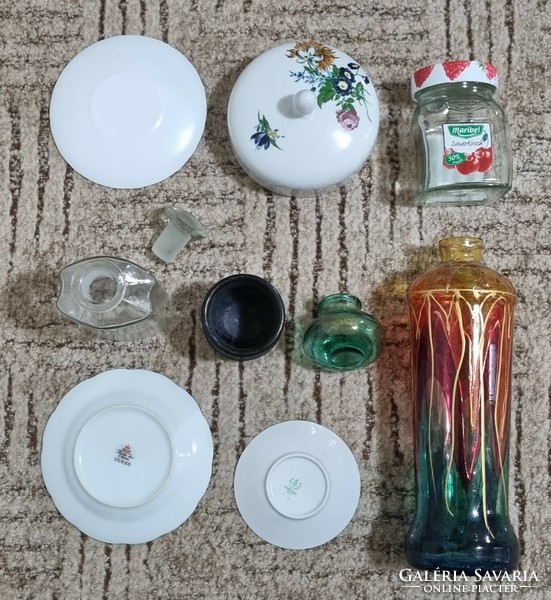 Csomag 9db porcelán üveg kerámia Hollóházi Bavaria