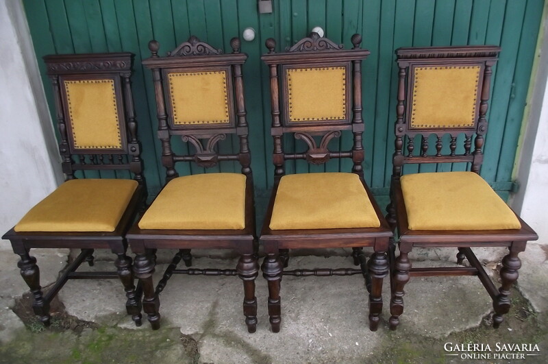 4 pewter chairs upholstered.
