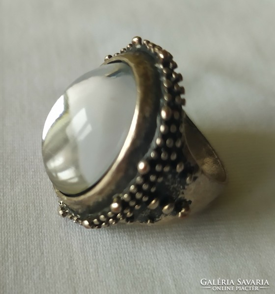 Large white stone women's ring with antique effect for sale!