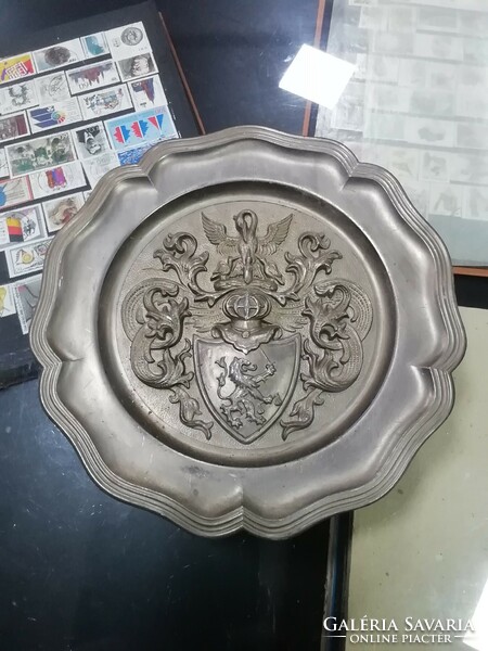 Embossed pewter wall plate