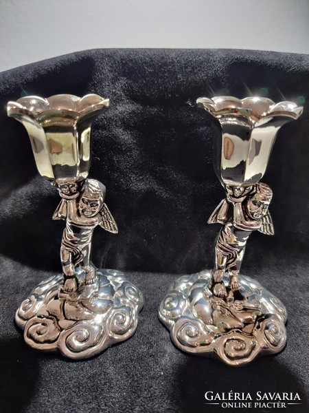 Pair of angelic metal candle holders