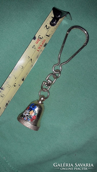 Old gilded metal beautiful sounding painted floral mini bell bell keychain as shown in pictures