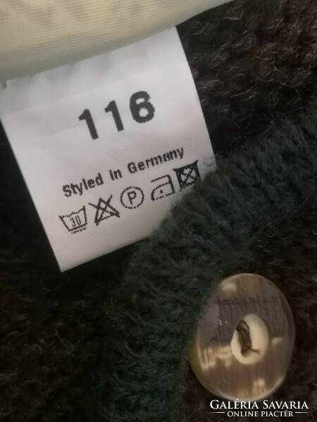 Isar Trachten 116-os tiroli, jóbarna gyapjú kardigán szarvasagancs gombokkal