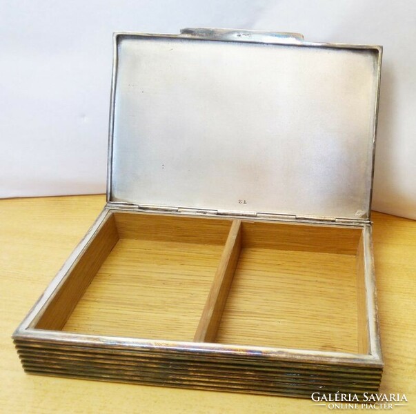 Antique silver-plated cigarette or card holder box with Hungarian symbol, a unique rarity