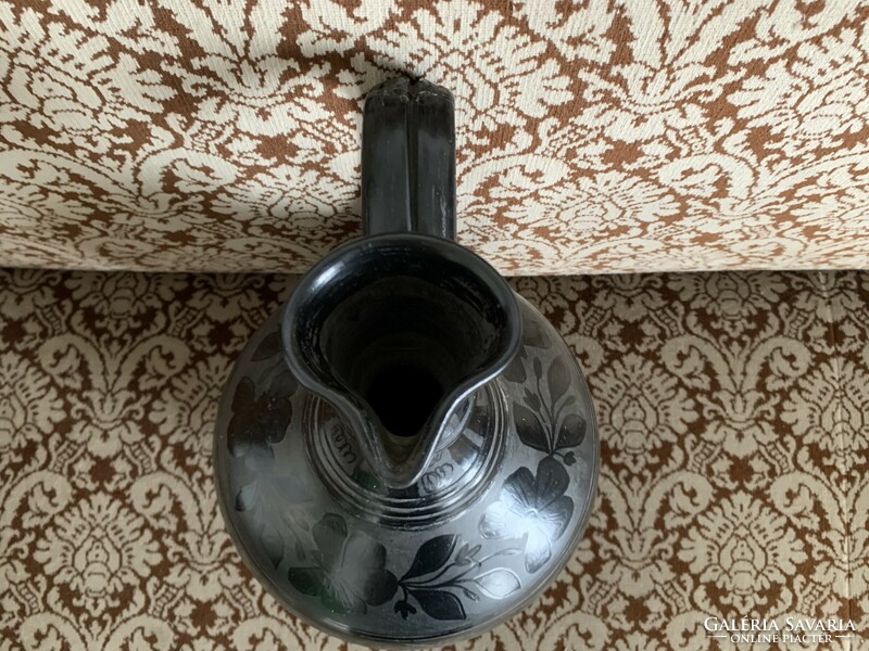 Nádudvari black ceramic large jug, age Louis the Potter - glued - 39 cm jug