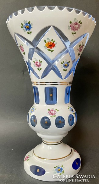 Gyönyörű nagy biedermeier váza Bohemia 24 cm Többrétegű hántolt üveg