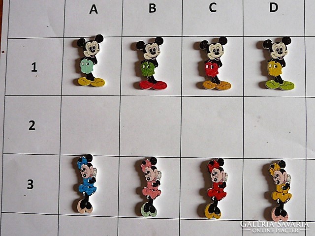 Mickey, Minnie egér gomb, fagomb gyűjteményből ruhára, táskára, scrapbookinghoz