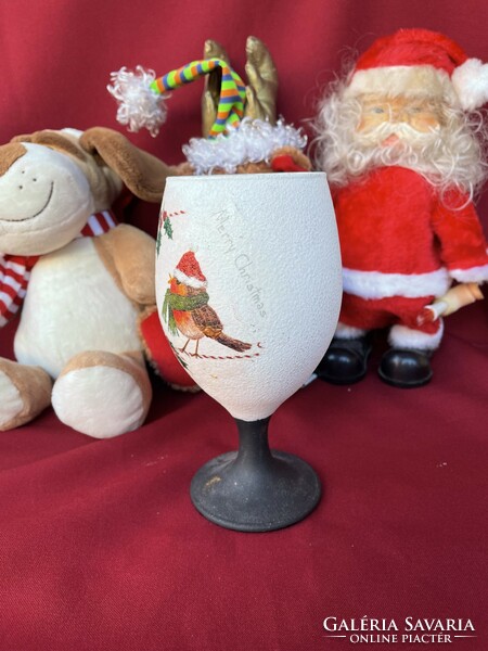 Gyönyörű Madaras madárral díszített üveg pohár Karácsonyi ünnepi ünnep  Karácsony
