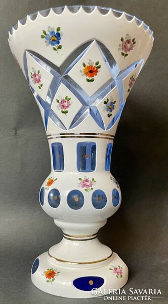 Beautiful large biedermeier vase bohemian 24 cm multilayer bevelled glass