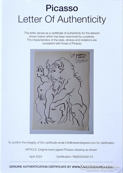 Pablo Picasso - Kentaur és nő, eredetiségi levél!