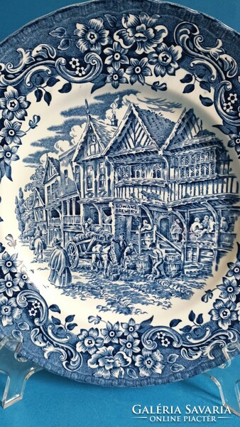 Ironstone Royal Tudor Ware Kék Jelenetes Angol Porcelán Tál Tányér