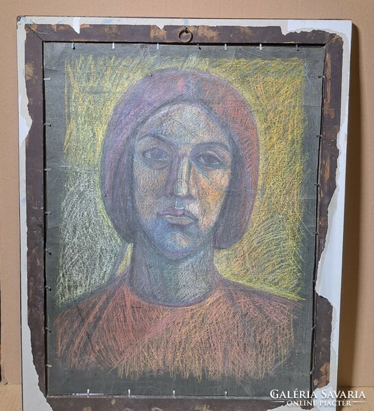 Modern női portré, szignózott, keretben (kétoldalas) "Molnár" jelzés?