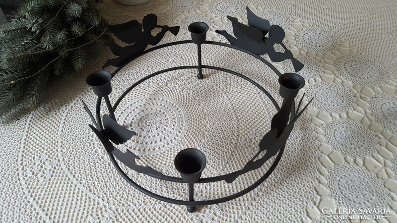 Angelic metal Christmas Advent wreath, candle holder