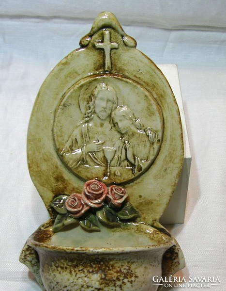 Holy water container - glazed ceramic - with varga mark