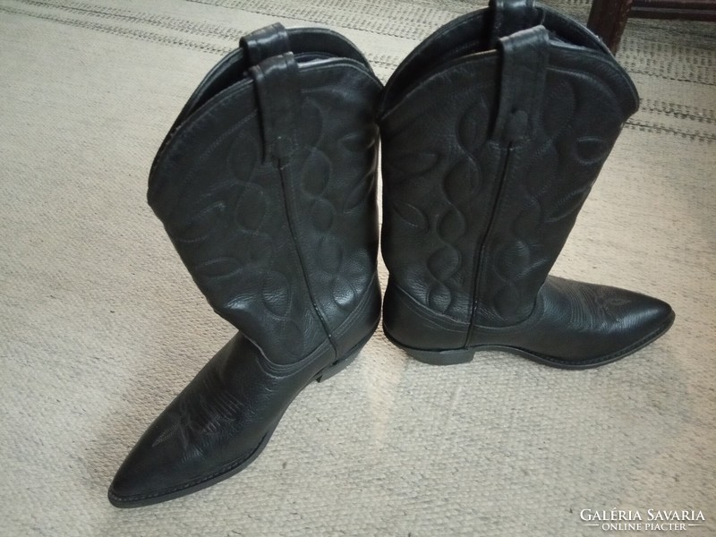 Women's leather boots black cowhide western boots-eu 37-37.5 size usa-5691 6 1/2 m
