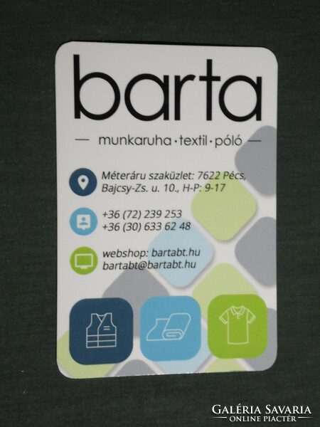 Card calendar, Barta workwear store by the meter, Pécs, 2022, (3)