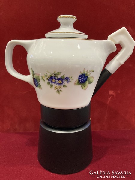 Hollóháza porcelain coffee maker with blackberry pattern