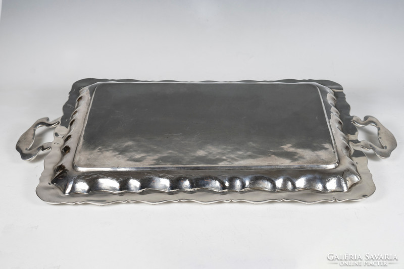 Large silver tray with handles - decorated with rose of Vienna