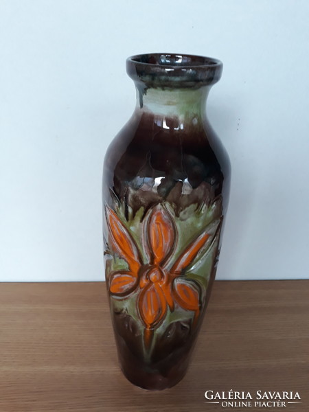 Marked ceramic vase by Erzsébet Fórizzné Sarai, industrial artist, 30 cm