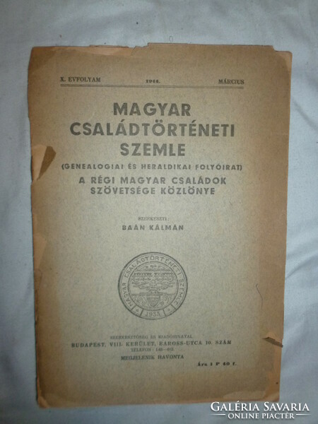 Régi folyóirat magyar családtörténeti szemle 1944