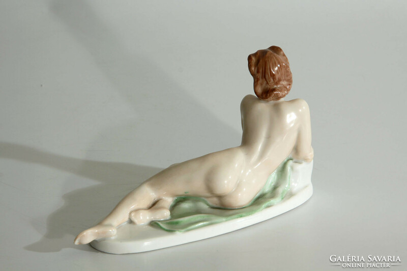 Drasche reclining female nude 16x9.5cm | donner gertrúd mária colorful painted porcelain