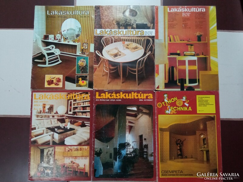 6db régi lakberendezés témájú magazin az 1970-es évekből (Lakáskultúra, Otthon és technika)