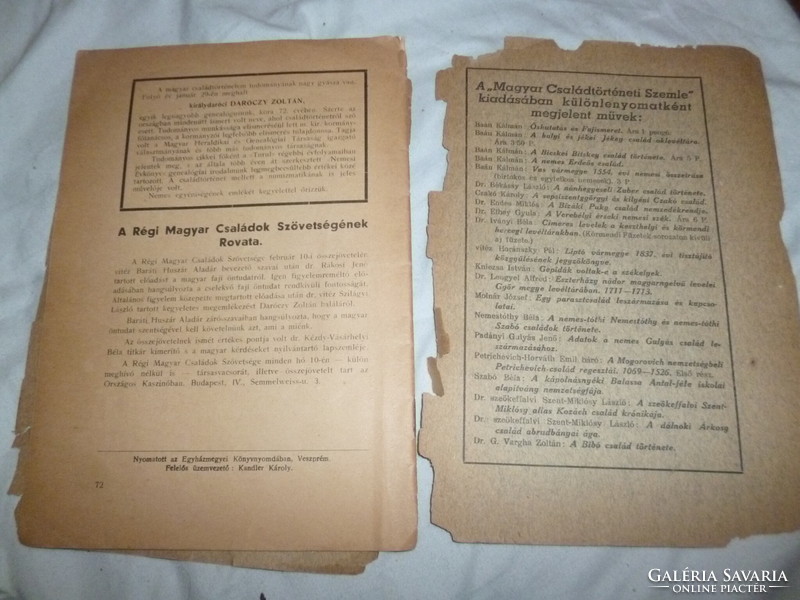 Régi folyóirat magyar családtörténeti szemle 1944