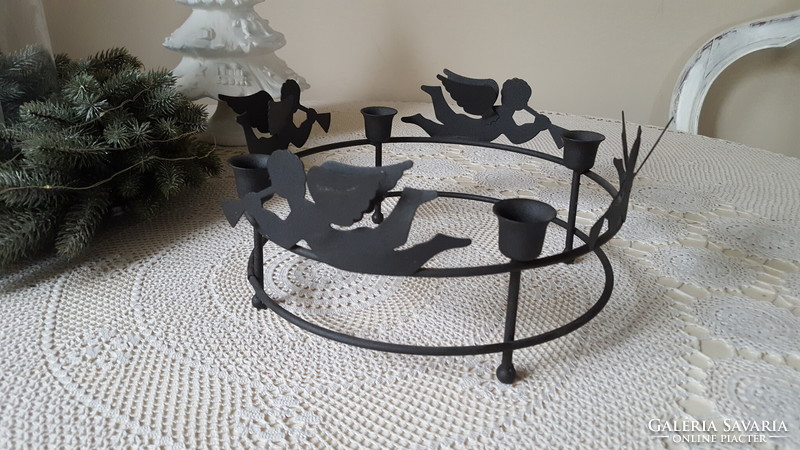 Angelic metal Christmas Advent wreath, candle holder