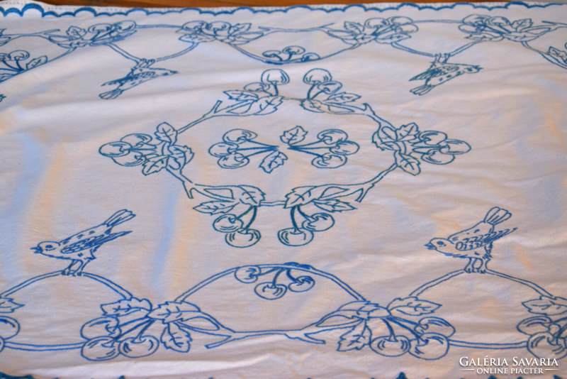 Old traditional folk linen tablecloth tablecloth bird dove hand embroidered 108 x 78