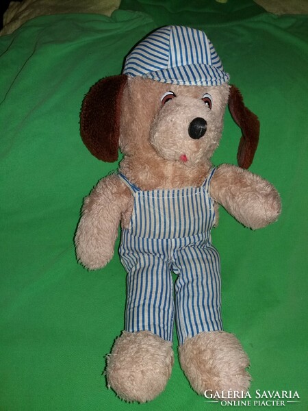 Old Hungarian small-scale lovable dog in gardener's pants with a hat 42 cm plush figure according to pictures