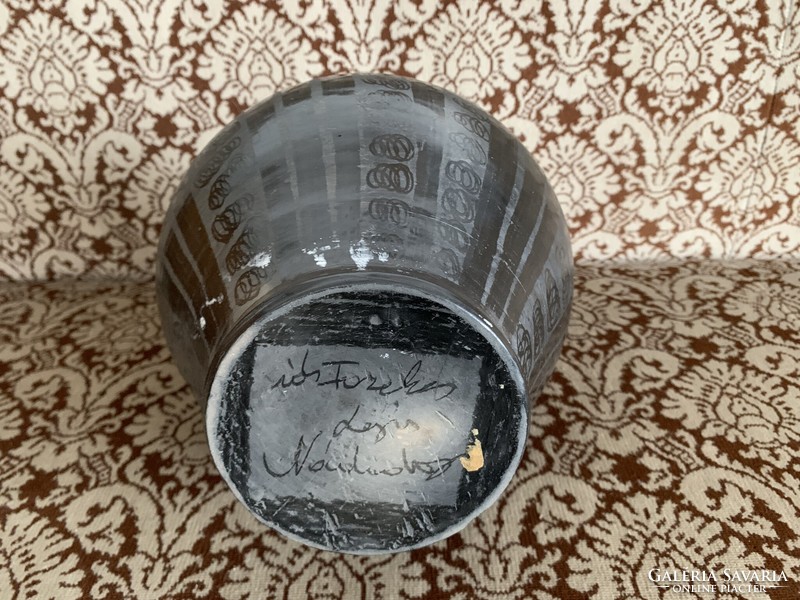 Nádudvari black ceramic large jug, age Louis the Potter - glued - 39 cm jug